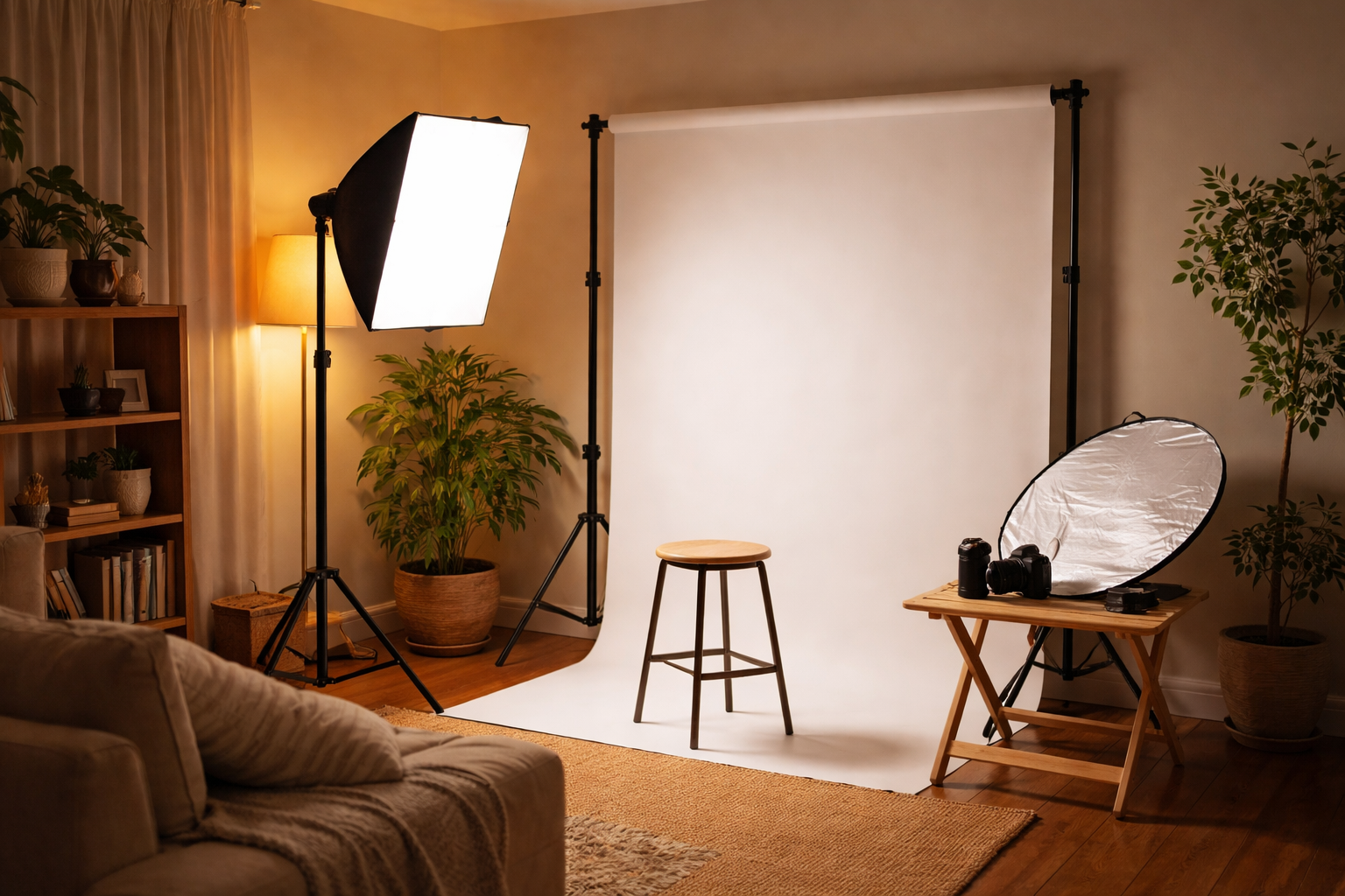 Evde kurulmus basit portre studyosu