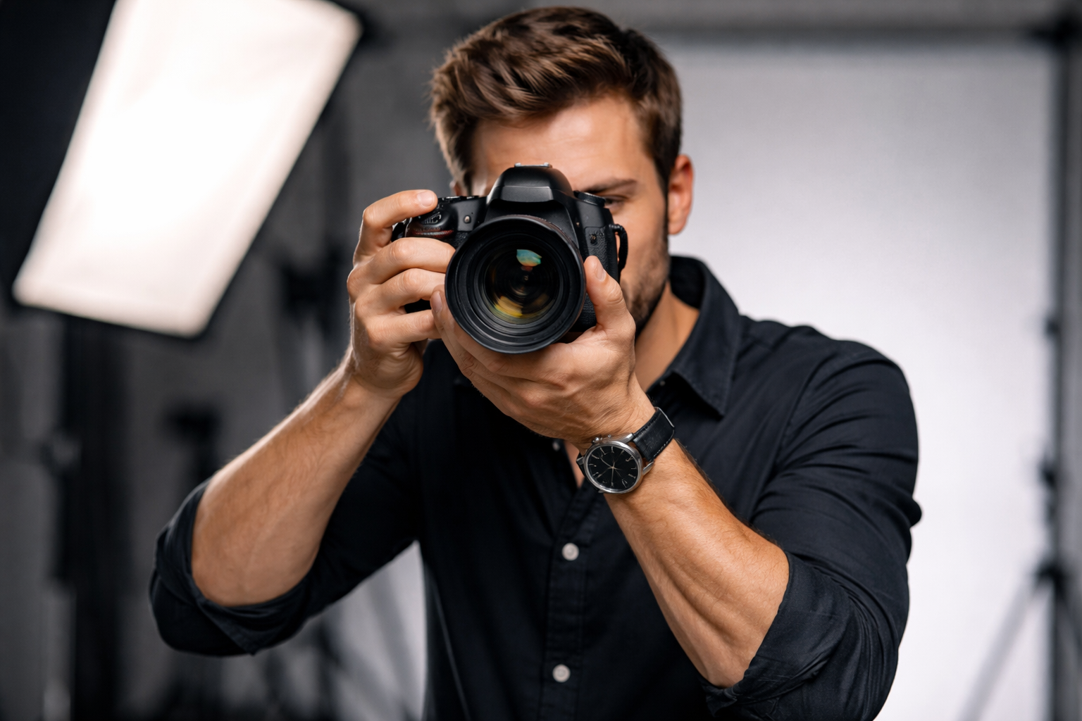 Portre fotograf cekimi icin hazirlanmis kamera ve lens